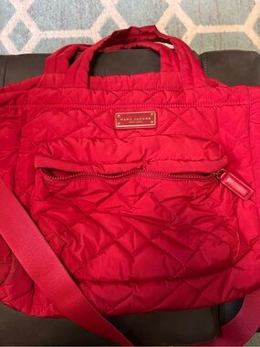 Marc Jacobs Quilted Red Tote with Front Zip Pocket